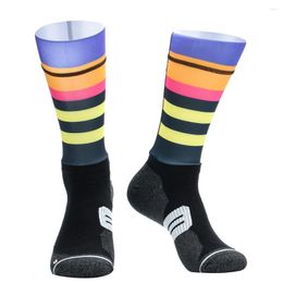 Chaussettes pour hommes cyclisme professionnel arc-en-ciel tube moyen sport hommes et femmes antidérapant respirant compression extérieure