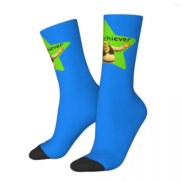 Calcetines para hombre Pun Sticker Shrek Green Schreck Película de comedia Gorro unisex Invierno Correr Happy Street Style Crazy