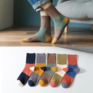 Herensokken Pure katoenen heren Sport Ademvol comfortabel Skateboard Straatstijl Fashion Striped Patchwork Socken 5 Pair Pack