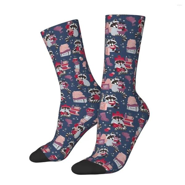 Calcetines masculinos raccoons amor hygge raccoon hombres mujeres a prueba de viento novedosa primavera verano otoño invierno regal