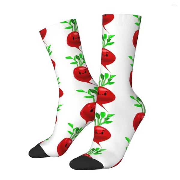 Chaussettes masculines Radish Ruby Funny Retro Fruits Food Hip Hop Hop Casual Crew Sock Gift Modèle imprimé