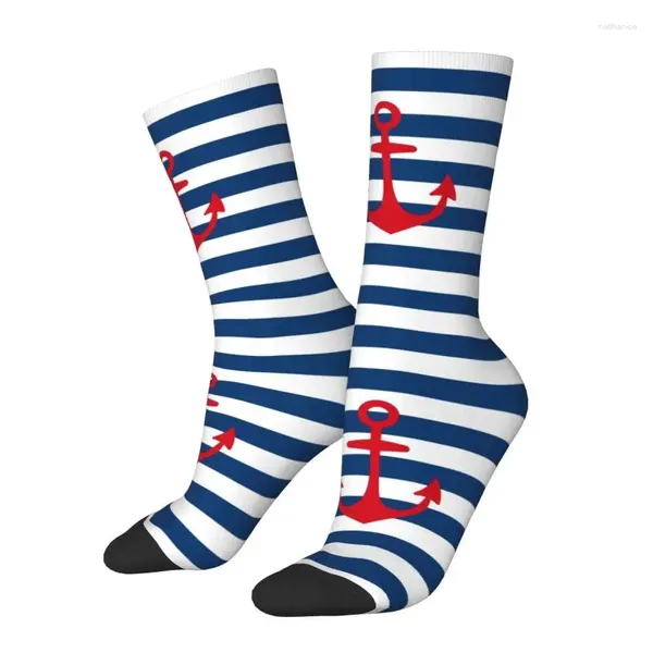 Chaussettes pour hommes Ancre rouge sur les rayures bleu marine habiller les femmes pour femmes