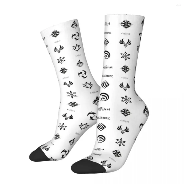 Calcetines masculinos retro paquete negro genshin impacto juego anime unisex novedoso patrón de calcetería impreso regalo de calcetín loco