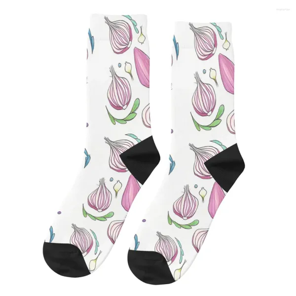 Calcetines de hombre Retro Cebollas Verduras Comida Unisex Hip Hop Sin costuras Impreso Divertido Calcetín de equipo Regalo