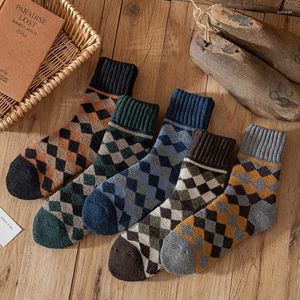 Herensokken retro rhombus plaid mannen dikke warme katoenen sok voor man comfortabele lange klassieke eenvoudige zachte herfst winter casual