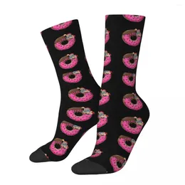 Chaussettes rétro pour hommes, père noël, noël, fou, unisexe, beignet, Dessert, motif Harajuku imprimé, nouveauté drôle, chaussettes Happy Crew