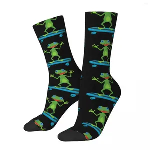 Chaussettes pour hommes rétro à skateboard grenouille Amateur d'animaux Polyester de basket-ball long pour l'unisexe