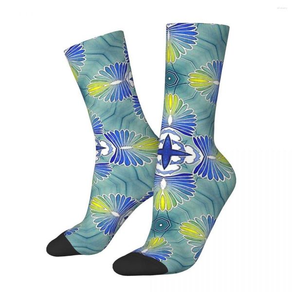 Chaussettes masculines rétro turquoise florale répétitive ancienne Égypte égyptienne unisexe style rue