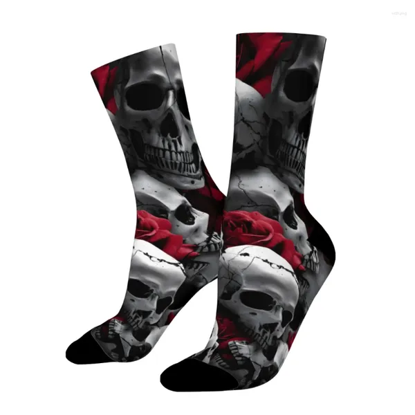 Chaussettes pour hommes Rose Skulls Street Arts Straight Male Mens Femmes Bas d'été Polyester imprimé