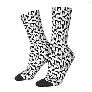 Chaussettes masculines coulant debout coignons assis noir sur blanc Geryhound Greyhounds chien masculin masculin femmes bassages d'hiver polyester