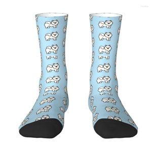 Calcetines de hombre con patrón de dibujos animados de perro samoyedo, cálido, divertido, novedad, equipo de animales