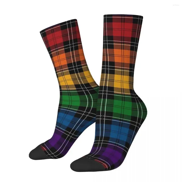 Chaussettes pour hommes sans couture répétition Plaid LGBTQ fierté drapeau arc-en-ciel motif voyage impression 3D garçon filles chaussette mi-mollet