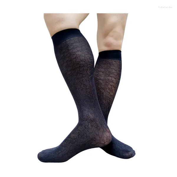 Les chaussettes pour hommes voient à travers le genou High Mens Robe Formal Suit Black Floral Sexy Lingerie Stocking Funny Long Tube tube Business