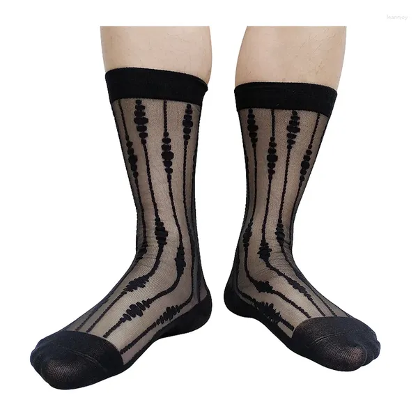 Chaussettes pour hommes Voir à travers les hommes Nylon Soie Sexy Sheer Gay Mâle Robe Formelle Costume Bas Tuyau Invisible Mince Noir