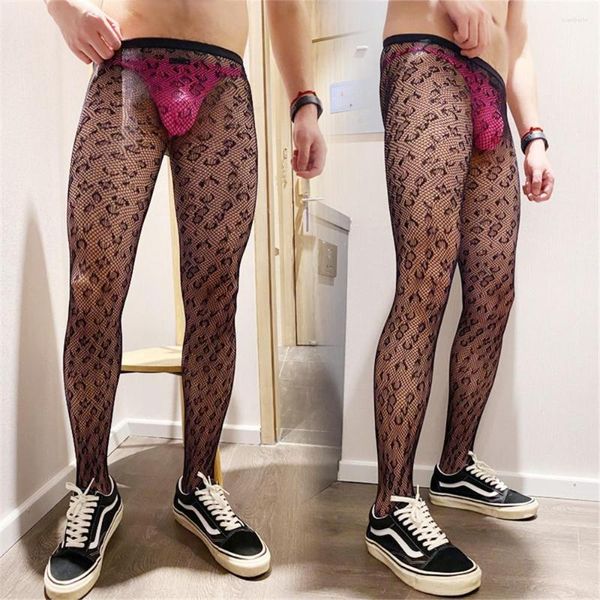 Chaussettes pour hommes Lingerie Sexy Bas pour hommes Noir Mesh Net Sexe Sous-vêtements Collants Intimates Costumes élastiques Teddy