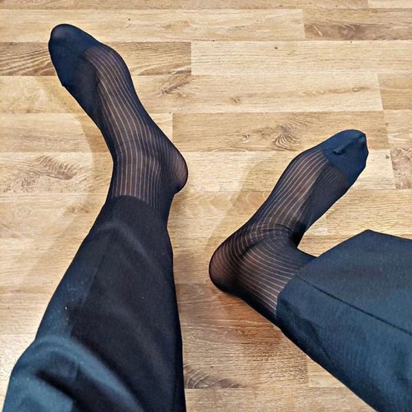 Chaussettes masculines homme sexy affaires costume formel en milieu de longueur tube respirant gentleman mince bas de bas transparents longs pour les hommes