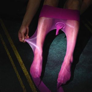 Herensokken sexy mannen 360 naadloze olie glanzende sokken glanzende u convex zakje strakke kousen cockring vormen panty snoepkleur f18men's