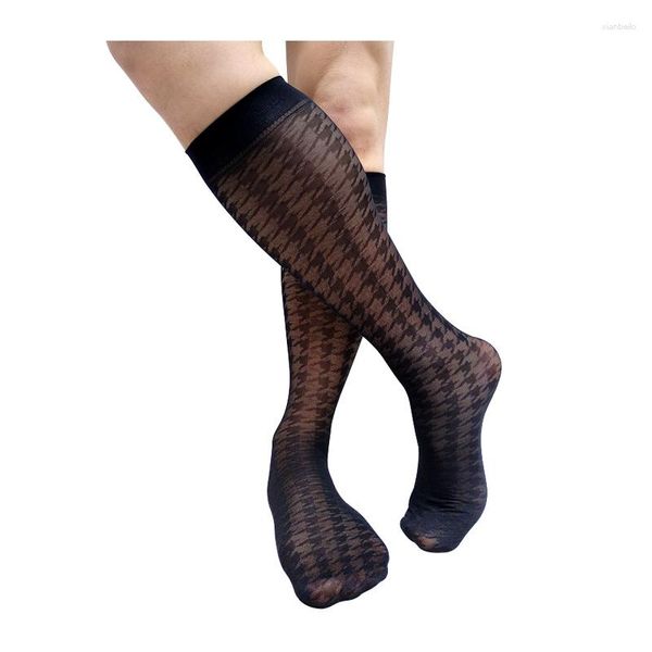 Chaussettes pour hommes Sexy Sheer Lingerie pour hommes robe formelle costume genou haut mince transparent élastique noir