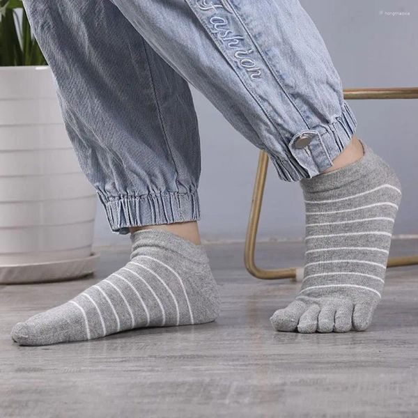 Chaussettes pour hommes courtes cheville tube bas rayé cinq orteils coton doigt bateau bonneterie féminine