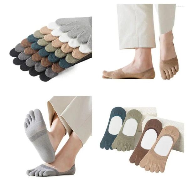 Calcetines de silicona antideslizantes para hombre, cinco dedos, cómodos, elásticos, suaves, absorbentes para el tobillo, desodorante, punta abierta