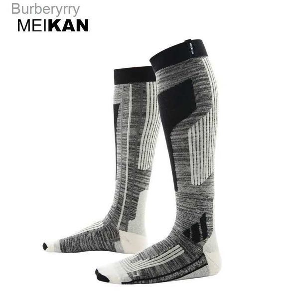 Chaussettes pour hommes SK2017001 Haute qualité professionnel hommes/femmes mercerisé laine mérinos Ski extérieur épaissir Terry chaud genou haute LongL231016