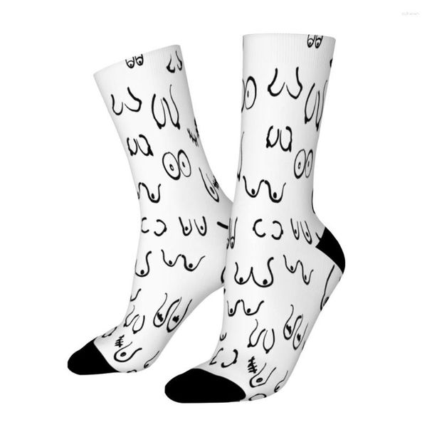 Calcetines de hombre Sketch Blanco y negro BOOBS Recto Hombre Hombre Mujer Medias de otoño Poliéster