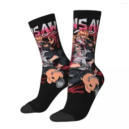 Chaussette de chaussettes masculines pour hommes Denji Power et Pochita Anime Street Hip Hop Vintage Chainsaw Man Scailless Pattern Boys Crew Casual