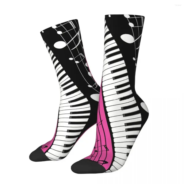 Chaussettes pour hommes chaussettes pour hommes touches abstraites de piano hip hop harajuku notes de musique heureux motif respirant imprimé garçons équipage cadeau sans couture