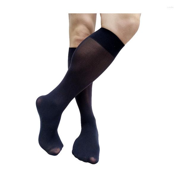 Chaussettes pour hommes solide noir hommes sur le mollet Long Tube robe formelle costume Sexy bas Lingerie Softy affaires tuyau genou haut