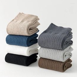 Chaussettes pour hommes Couleur unie Coton Hommes Mode Stripe Homme Business Casual Long Haute Qualité Calcetines Medias