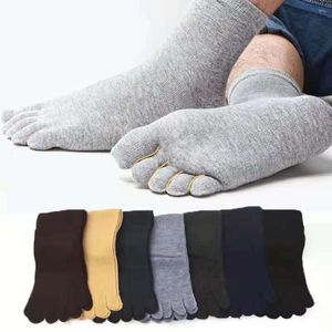 Chaussettes pour hommes couleur unie cinq doigts pour homme respirant absorption de la sueur sport tube moyen hommes affaires décontracté orteil