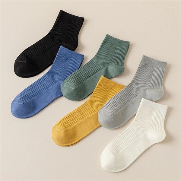 Chaussettes pour hommes couleur unie hommes chaussette printemps automne décontracté bas de base rayures verticales respirant confortable sport chaussette