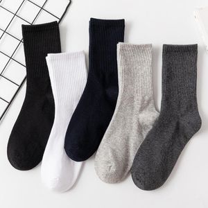 Chaussettes pour hommes, couleur unie, mi-mollet, haute élasticité, en coton, bas décontractés, vente en gros, automne et hiver