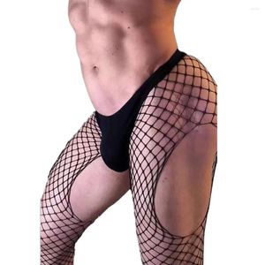 Heren sokken vaste kleur mesh mesh fishnet panty hol out body kousen open crotch man panty lingerie ondergoed