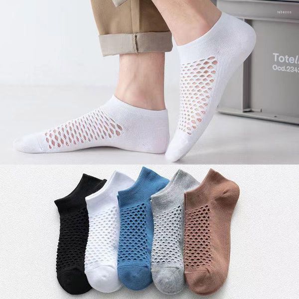 Chaussettes pour hommes, solides, ajourées, été, respirantes, tube bas, mode, fines, absorbant la sueur, trou de déodorant, chaussettes de bateau en maille en coton