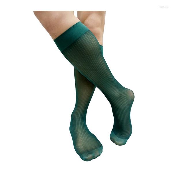 Calcetines de hombre Sólidos para hombre Formal Hasta la rodilla Ultra delgado Rayas transparentes Trajes de vestir para hombre Medias Ver a través de Lencería sexy Tubo largo