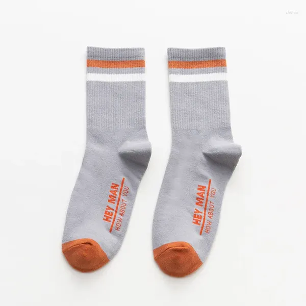 Chaussettes pour hommes sport sock printemps automne-tube moyen d'hiver cadeau pour homme lettre marée coton bas de basket absorbant anti-odor