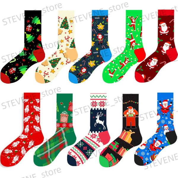 Chaussettes pour hommes Chaussettes de sport 2023 Nouveaux produits de Noël Chaussettes pour hommes du Père Noël dans le tube Chaussettes Elk Chaussettes de marée pour arbre de Noël pour femmes Bonhomme de neige géométrique T231122