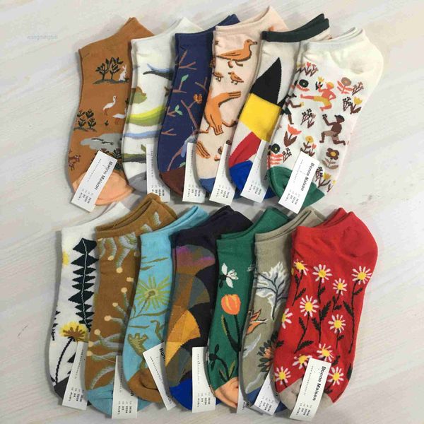 Chaussettes pour hommes printemps et été chaussettes bateau Bonne Miason françaises chaussettes BM conception de peinture à l'huile chaussettes basses courtes artistiques personnalisées pour femmes