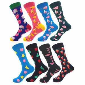 Chaussettes pour hommes Printemps et été Hit Color Fruit Series Fraise Pastèque Poire Dragon Long Tube Coton