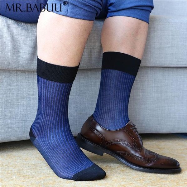 Chaussettes pour hommes printemps et été micro-transparent 4 couleurs rayures colorées haut de gamme affaires vêtements de cérémonie coton fin