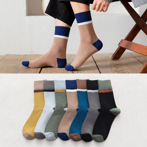 Calcetines para hombres Color de rayas a juego Transpirable Hombres Vestido de algodón Compresión Desodorante Estilo japonés para hombre de negocios