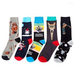 Chaussettes pour hommes rayure chaussette homme mode hommes dessin animé heureux équipage Sox sportifs Couples coton drôle chaud Vintag automne hiver Sokken