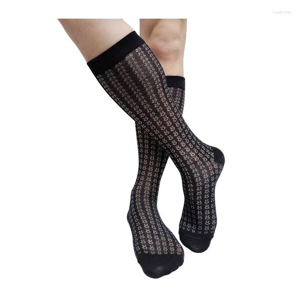 Chaussettes pour hommes rayé hommes Long Tube noir robe formelle costume affaires tuyau mode Sexy bas voir à travers érotique mâle