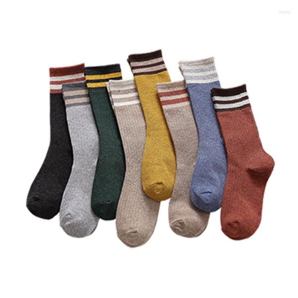 Chaussettes pour hommes rayées femmes mignon lycée filles coton lâche équipage coloré Sox Harajuku Designer rétro 7 paires