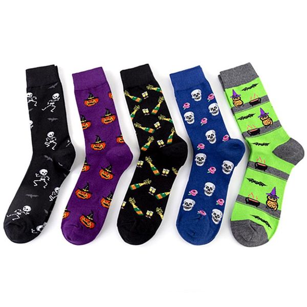 Chaussettes pour hommes Style Halloween citrouille chauve-souris squelette humain coton équipage heureux drôle hommes cadeau de noël pour les amis hommes