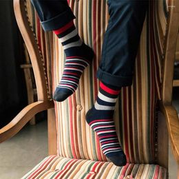 Chaussettes pour hommes élégant coloré automne mode couleur rayé donc en Tube décontracté coton EU39-43 EU41-46 taille doux Meias