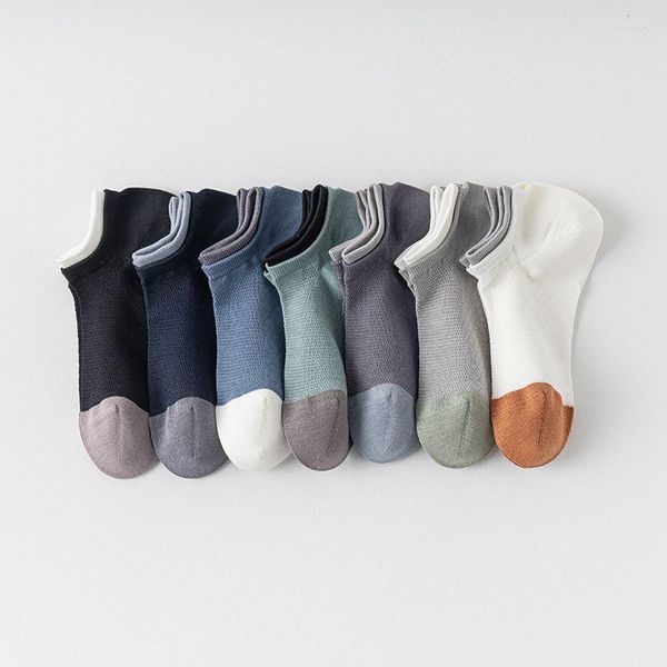 Calcetines de verano para hombre, malla de verano, Color fino, algodón, doble costilla, ahuecado, fresco y transpirable, medias de barril bajo para hombre