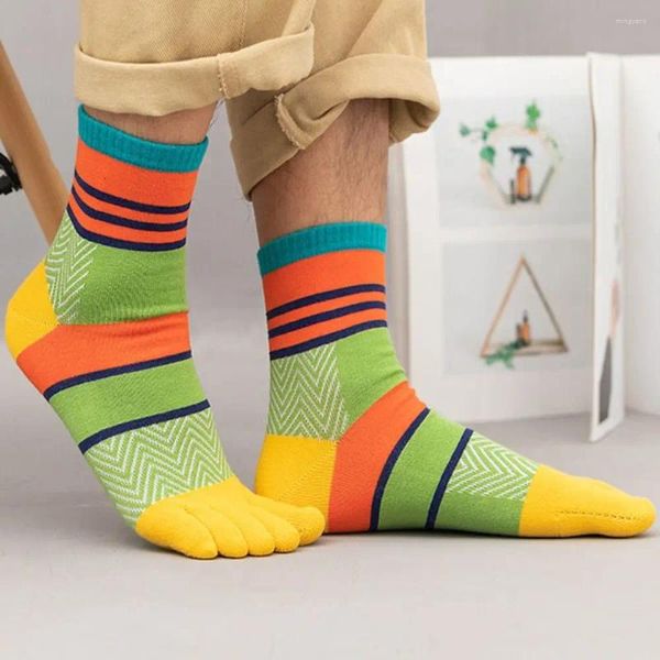 Chaussettes pour hommes été printemps coton cinq doigts pour hommes confortable rétro moyen Tube bonneterie Patchwork couleur Harajuku