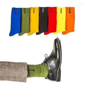 Chaussettes pour hommes dimanche drôle angleterre Gentleman couleur haute broderie heureux pur coton hommes 7 paires/lot robe